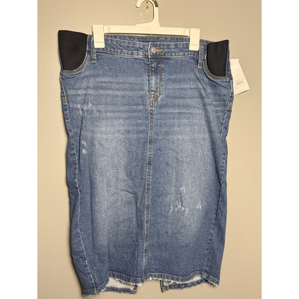 Isabel Maternity Midi Skirt 12 Denim Expandable Side Panel Comfort Stretch